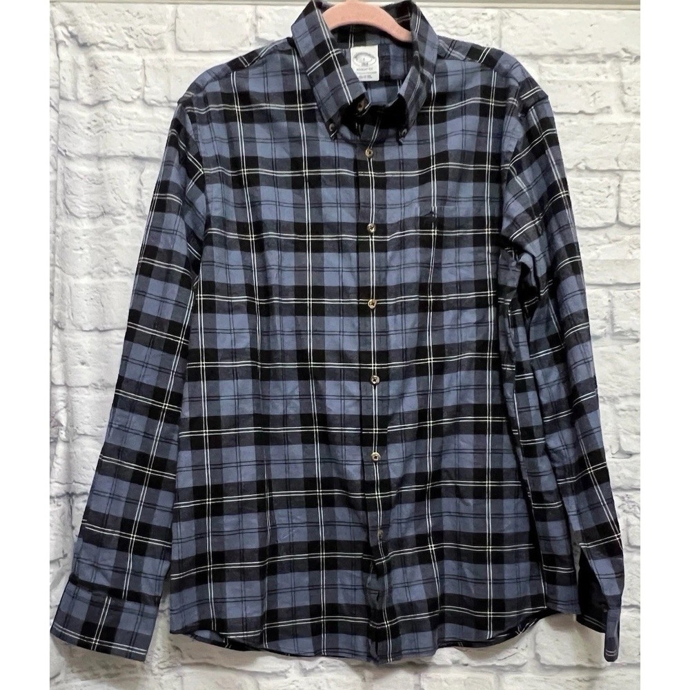 Brooks Brothers Regent Fit Button Down Shirt Men's Large Blue Plaid Flannel Work